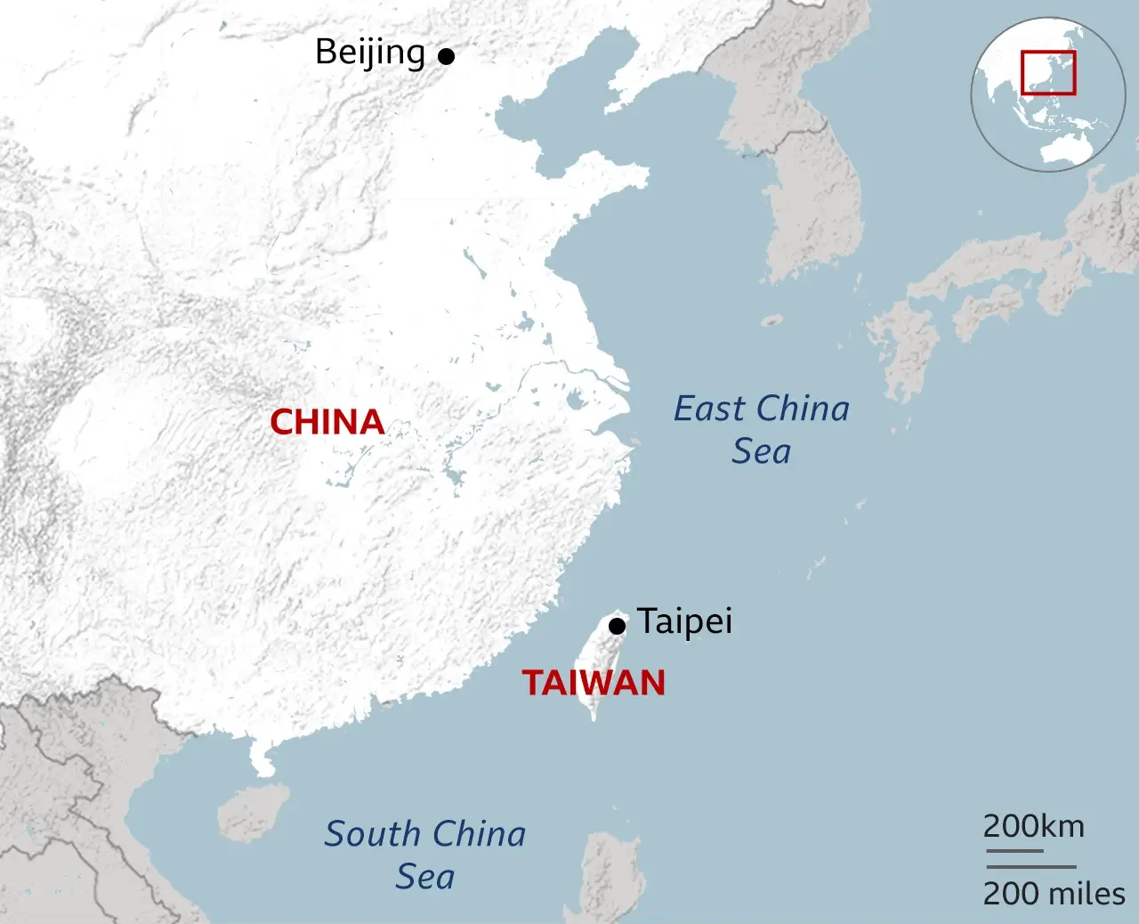 Map showing the shrinking number of countries that recognize Taiwan due to China's diplomatic pressure.