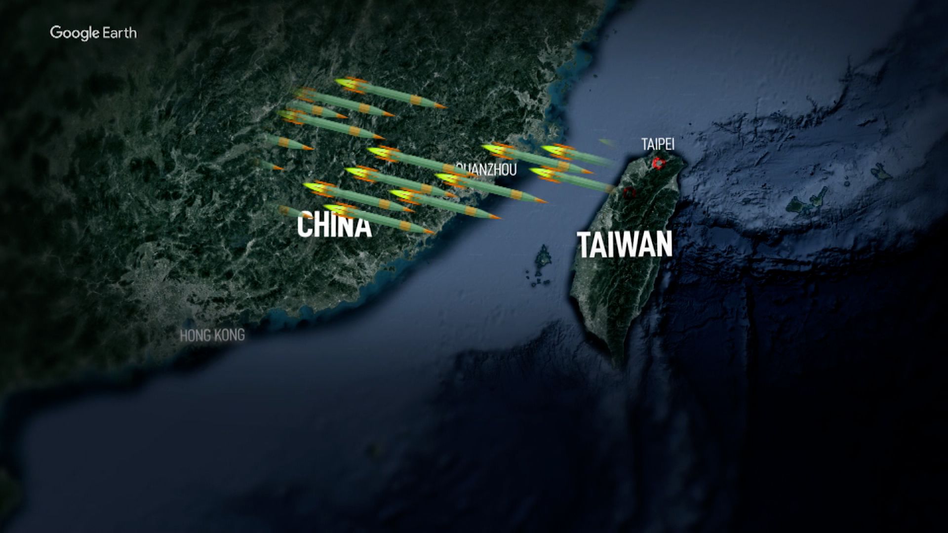 Graphical representation of the military buildup in the Taiwan Strait, highlighting the imbalance between Taiwan and China's forces.