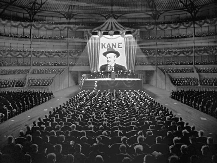 Citizen Kane: Orson Welles as Charles Foster Kane delivering a powerful performance.